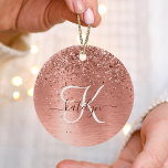 Rose Gold Brushed Metal Glitter Monogram Name Ceramic Ornament<br><div class="desc">Easily personalize this trendy chic ornament design featuring pretty rose gold sparkling glitter on a rose gold brushed metallic background.</div>