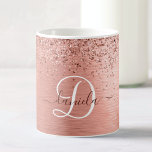 Rose Gold Brushed Metal Glitter Monogram Name Coffee Mug<br><div class="desc">Easily personalize this trendy chic coffee mug design featuring pretty rose gold sparkling glitter on a rose gold brushed metallic background.</div>