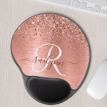 Rose Gold Brushed Metal Glitter Monogram Name Gel Mouse Pad<br><div class="desc">Easily personalize this trendy chic mouse pad design featuring pretty rose gold sparkling glitter on a rose gold brushed metallic background.</div>
