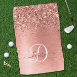 Rose Gold Brushed Metal Glitter Monogram Name Golf Towel<br><div class="desc">Easily personalize this trendy chic golf towel design featuring pretty rose gold sparkling glitter on a rose gold brushed metallic background.</div>