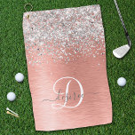 Rose Gold Brushed Metal Glitter Monogram Name Golf Towel<br><div class="desc">Easily personalize this trendy chic golf towel design featuring pretty silver sparkling glitter on a rose gold brushed metallic background.</div>