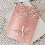 Rose Gold Brushed Metal Glitter Monogram Name iPad Air Cover<br><div class="desc">Easily personalize this trendy chic ipad cover design featuring pretty rose gold sparkling glitter on a rose gold brushed metallic background.</div>