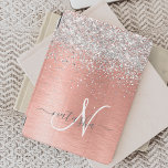 Rose Gold Brushed Metal Glitter Monogram Name iPad Air Cover<br><div class="desc">Easily personalize this trendy chic ipad cover design featuring pretty silver sparkling glitter on a rose gold brushed metallic background.</div>