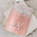 Rose Gold Brushed Metal Glitter Monogram Name iPad Pro Cover<br><div class="desc">Easily personalize this trendy chic ipad cover design featuring pretty silver sparkling glitter on a rose gold brushed metallic background.</div>