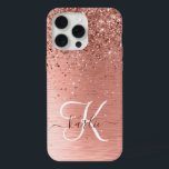 Rose Gold Brushed Metal Glitter Monogram Name iPhone 15 Pro Max Case<br><div class="desc">Easily personalize this trendy chic phone case design featuring pretty rose gold sparkling glitter on a rose gold brushed metallic background.</div>