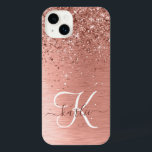Rose Gold Brushed Metal Glitter Monogram Name iPhone 14 Plus Case<br><div class="desc">Easily personalize this trendy chic phone case design featuring pretty rose gold sparkling glitter on a rose gold brushed metallic background.</div>