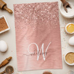 Rose Gold Brushed Metal Glitter Monogram Name Kitchen Towel<br><div class="desc">Easily personalize this trendy chic kitchen towels design featuring pretty rose gold sparkling glitter on a rose gold brushed metallic background.</div>