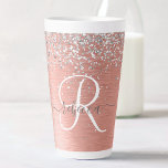 Rose Gold Brushed Metal Glitter Monogram Name Latte Mug<br><div class="desc">Easily personalize this trendy chic latte mug design featuring pretty silver sparkling glitter on a rose gold brushed metallic background.</div>