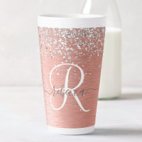 Rose Gold Brushed Metal Glitter Monogram Name