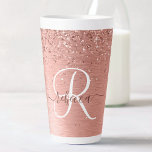 Rose Gold Brushed Metal Glitter Monogram Name Latte Mug<br><div class="desc">Easily personalize this trendy chic latte mug design featuring pretty rose gold sparkling faux glitter on a rose gold brushed metallic background.</div>