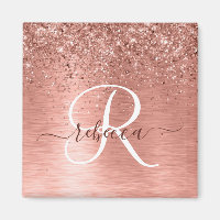 Rose Gold Brushed Metal Glitter Monogram Name