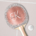 Rose Gold Brushed Metal Glitter Monogram Name Ping Pong Paddle<br><div class="desc">Easily personalize this trendy chic ping pong paddle design featuring pretty silver sparkling glitter on a rose gold brushed metallic background.</div>