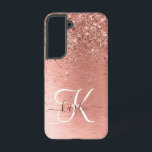 Rose Gold Brushed Metal Glitter Monogram Name Samsung Galaxy Case<br><div class="desc">Easily personalize this trendy chic phone case design featuring pretty rose gold sparkling glitter on a rose gold brushed metallic background.</div>