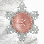 Rose Gold Brushed Metal Glitter Monogram Name Snowflake Pewter Christmas Ornament<br><div class="desc">Easily personalize this trendy chic Christmas ornament design featuring pretty rose gold sparkling glitter on a rose gold brushed metallic background.</div>