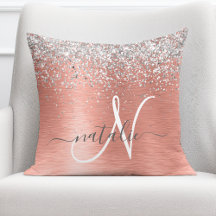 Rose Gold Brushed Metal Glitter Monogram Name