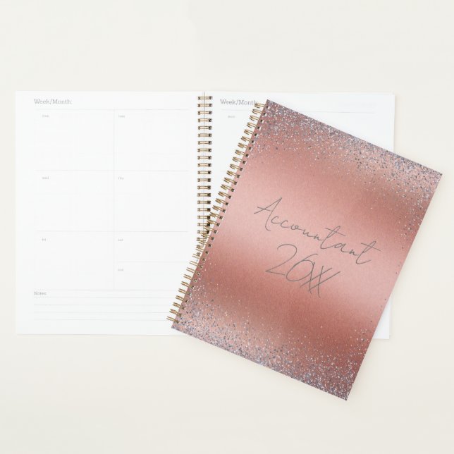 Rose Gold Brushed Metal Glitter Monogram | Planner (Display)