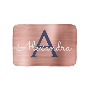 Rose Gold Brushed Metal Monogram Name and Initial Bath Mat
