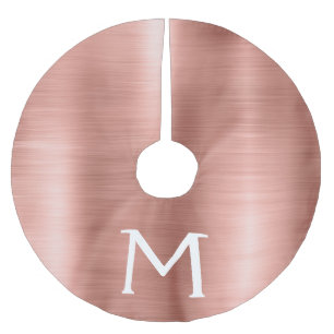 Rose Gold Brushed Metal Monogram Name and Initial Brushed Polyester Tree Skirt