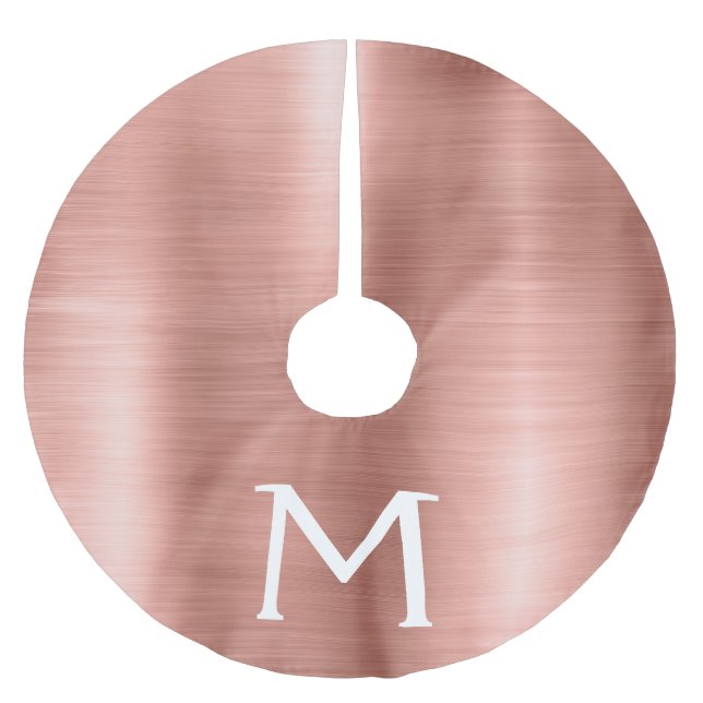 Rose Gold Brushed Metal Monogram Name and Initial Brushed Polyester Tree Skirt (Front)