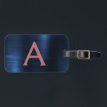 Rose Gold Brushed Metal Monogram Name and Initial Luggage Tag<br><div class="desc">Rose Gold - Blush Pink and Navy Blue Brushed Metal Foil Monogram Name and Initial Luggage Tag. This bag tag is perfect for Back to School,  Work,  or Travelling.</div>