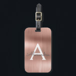 Rose Gold Brushed Metal Monogram Name and Initial Luggage Tag<br><div class="desc">Rose Gold } Blush Pink Brushed Metal Foil Monogram Name and Initial Luggage Tag. This bag tag is perfect for Back to School,  Work,  or Travelling.</div>