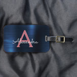 Rose Gold Brushed Metal Monogram Name and Initial Luggage Tag<br><div class="desc">Rose Gold - Blush Pink and Navy Blue Brushed Metal Foil Monogram Name and Initial Luggage Tag. This bag tag is perfect for Back to School,  Work,  or Travelling.</div>