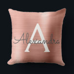 Rose Gold Brushed Metal Monogram Name and Initial Throw Pillow<br><div class="desc">Rose Gold Foil  Brushed Metal Monogram Name and Initial Pillow. The pillow makes the perfect gift for someone decorating her room in rose gold.</div>