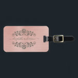 Rose Gold Brushed Metal Monogram Name Script Luggage Tag<br><div class="desc">A classy metallic rose gold brushed metal Luggage tag. Luggage tag has script monogram with a metallic pink background.Add your address on the back of the luggage tag. Designed for you by Blackberry Boulevard.</div>