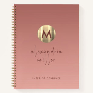 Rose Gold Brushed Metal Monogram Script Ombre Notebook