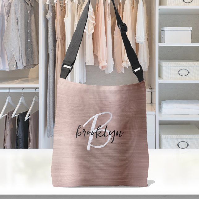 Rose Gold Brushed Metal Script Monogram  Crossbody Bag (Creator Uploaded)