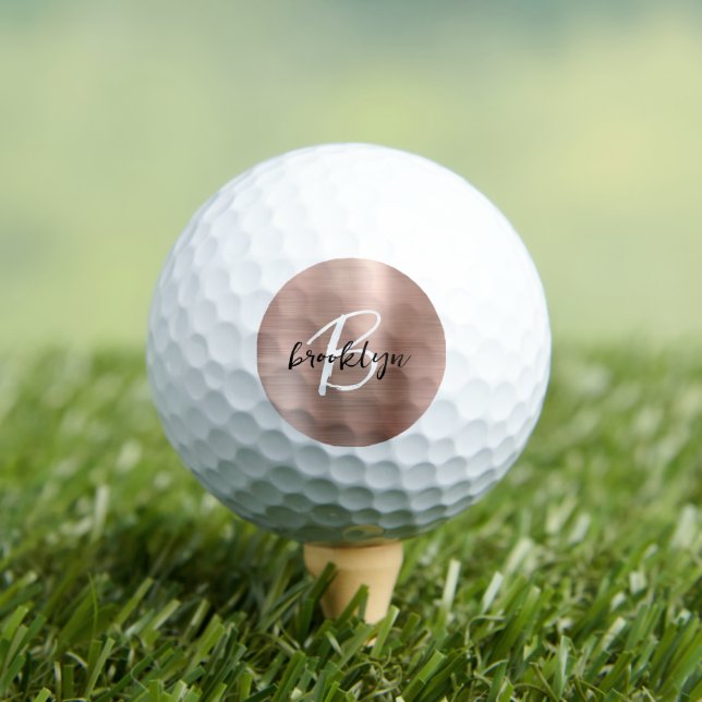 Rose Gold Brushed Metal Script Monogram  Golf Balls (Insitu Tee)