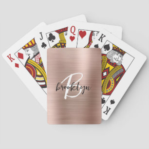 Rose Gold Brushed Metal Script Monogram  Playing Cards