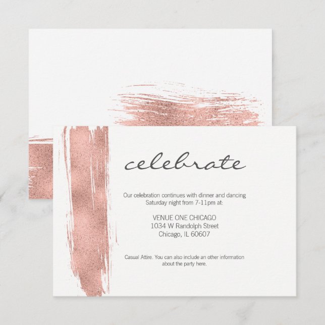 Rose Gold Brushstroke Bat Mitzvah Reception Card (Front/Back)