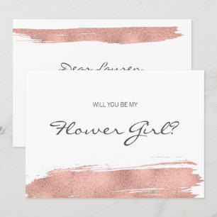 Rose Gold Brushstroke Be My Flower Girl Card