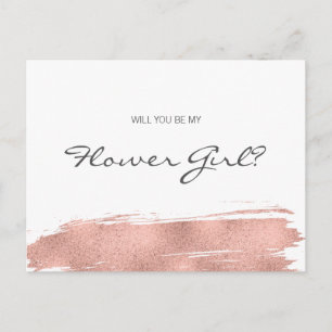 Rose Gold Brushstroke Be My Flower Girl Invitation Postcard