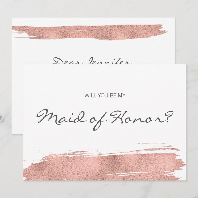 Rose Gold Brushstroke Be My Maid of Honour Card (Front/Back)