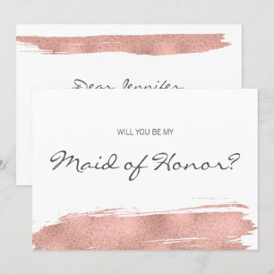 Rose Gold Brushstroke Be My Maid of Honour Card