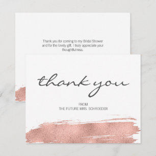 Rose Gold Brushstroke Bridal Shower Thank You Card