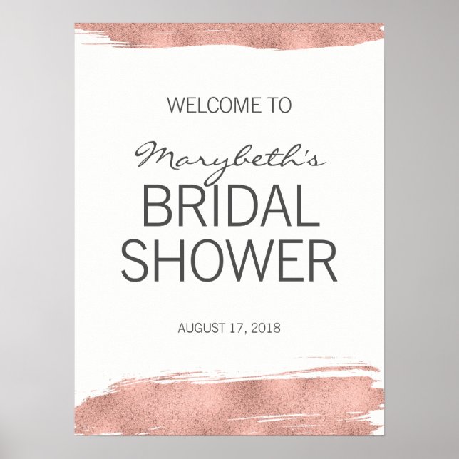 Rose Gold Brushstroke Bridal Shower Welcome Sign (Front)