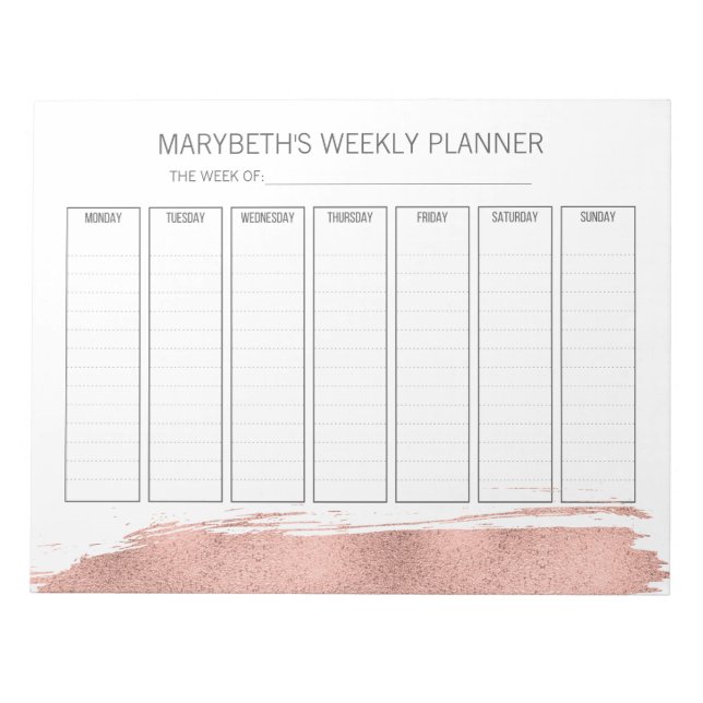 Rose Gold Brushstroke Weekly Planner Notepad (Front)