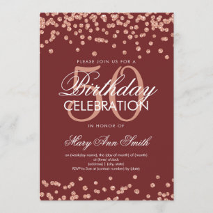 Rose Gold Burgundy 50th Birthday Glitter Confetti Invitation