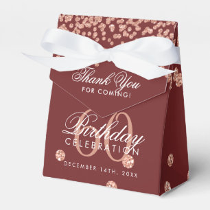 Rose Gold Burgundy 60 Birthday Thank You Confetti Favor Box