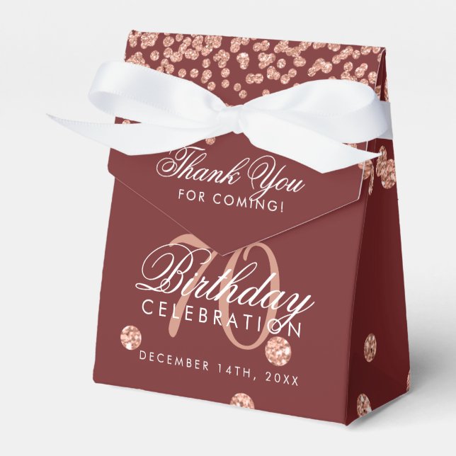 Rose Gold Burgundy 70 Birthday Thank You Confetti Favor Box (Front Side)