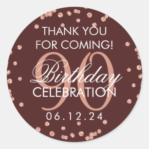 Rose Gold Burgundy 90th Birthday Thank You Glitter Classic Round Sticker