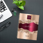 Rose gold burgundy agate marble business logo planner<br><div class="desc">Rose gold and burgundy agate,  marble stone print as background.  Personalize and add your business logo,  name. The name is written with a modern hand lettered style script wwith swashes.

To keep the swashes only delete the sample name,  leave the spaces or emoji's in front and after the name.</div>