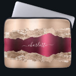 Rose gold burgundy agate marble name script laptop sleeve<br><div class="desc">Rose gold and burgundy metal and agate,  marble stone print as background.  Personalize and add your name. The name is written with a modern hand lettered style script with swashes. 

To keep the swashes only delete the sample name,  leave the spaces or emoji's in front and after the name.</div>