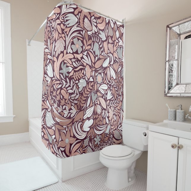 Rose Gold Burgundy Floral Illustration Pattern (In Situ)