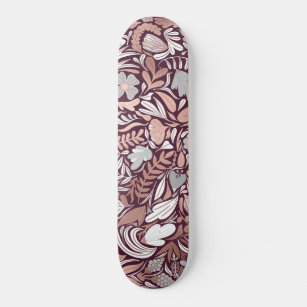 Rose Gold Burgundy Floral Illustration Pattern Skateboard