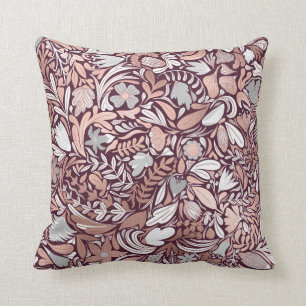 Rose Gold Burgundy Floral Illustration Pattern Throw Pillow