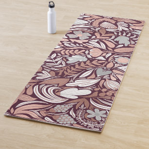 Rose Gold Burgundy Floral Illustration Pattern Yoga Mat